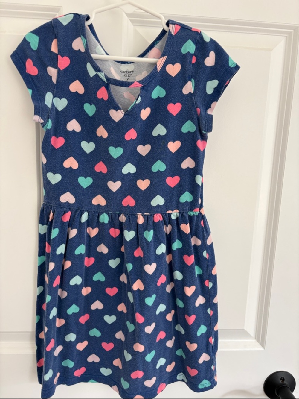 Carter's Navy Dress with Pink & Teal Heart Print